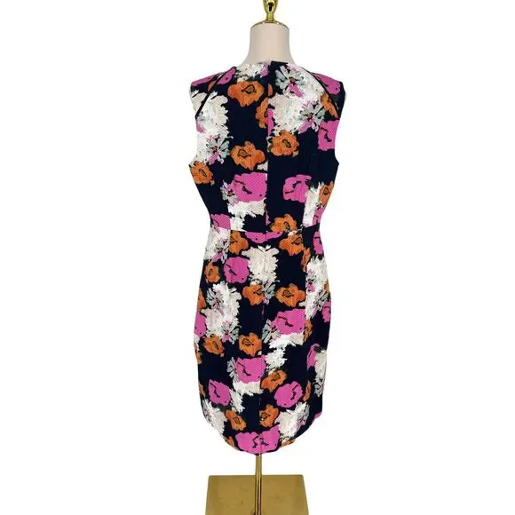 J.Crew Floral Sheath Dress 12 Portfolio Navy Pink Petunia Matelasse Sleeveless - Picture 8 of 13